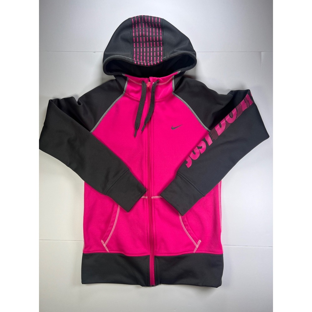 Nike Therma-FIT Hoodie Women Small Pink Grey Full Zip Just Do It Jacket